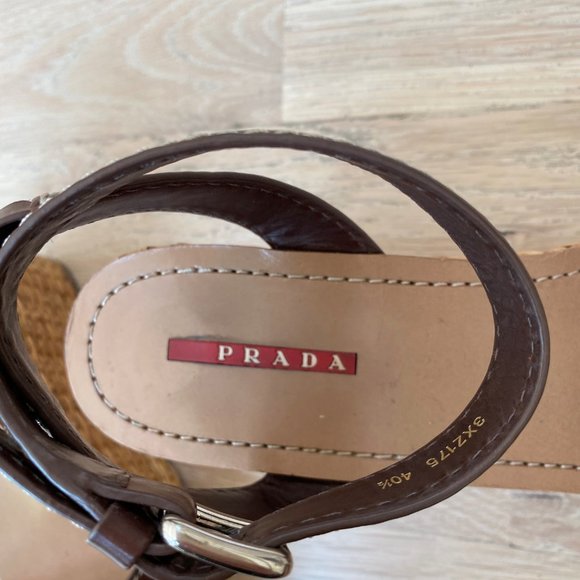 PRADA BRWN LEATHER SANDAL/WEDGE SZ 40.5 - US 9.5 - Picture 2 of 5